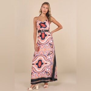 Lulus Rich Demeanor Abstract Backless Maxi Dress M NWT